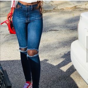 FashionNova high waist distressed fishnet jeans